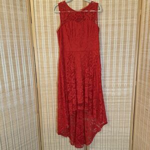 MUADRESS Womens 2X Dress Red Sleeveless Hi-Lo Lace Formal Cocktail Party Fairy